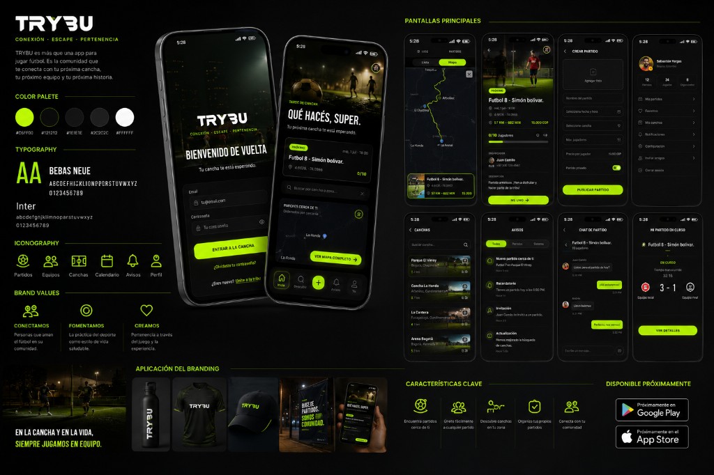TRYBU — branding, app móvil y plataforma